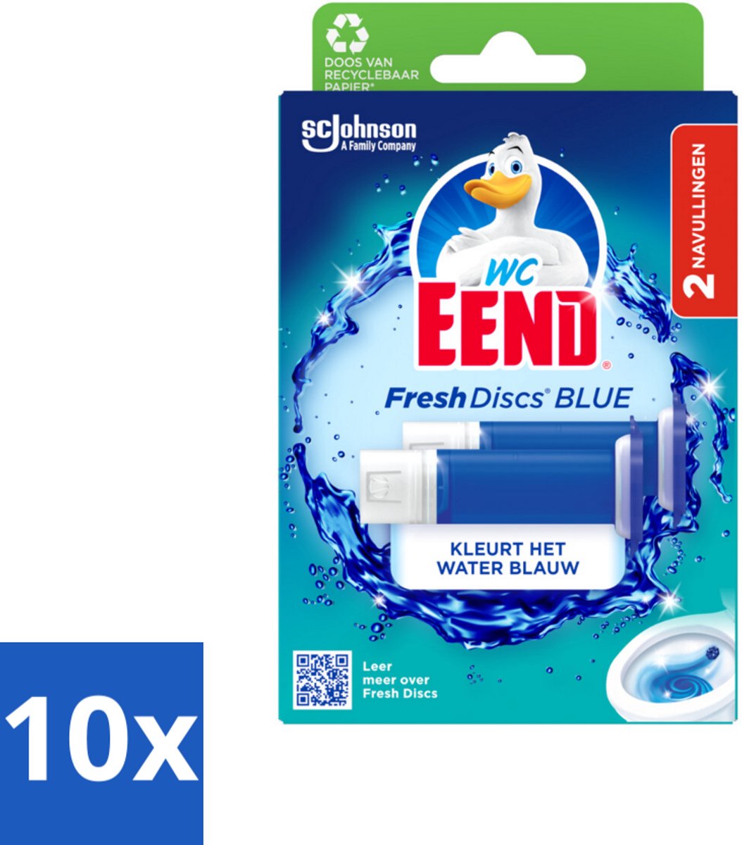 10 x WC Eend - Fresh Discs Coloring Blue - Duo Navulling - Kleurt Water Blauw & Verfrist - 72 ml - Toiletgel - Toiletverzorging - Toilet Reinigen - Toilet Hygiëne - Toilet Kleuren