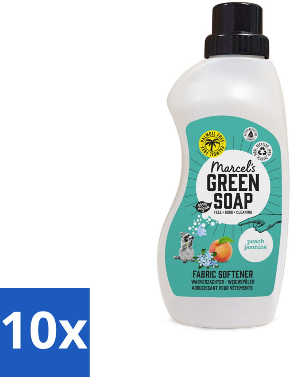 10 x Marcel's Green Soap - Wasverzachter - Perzik & Jasmijn - Zachte frisheid - 30 Wasbeurten - 750 ml - Wasverzachter - Wasverzachter Perzik En Jasmijn - Wasverzachter Zacht - Wasverzachter Frisheid - Wasverzachter Natuurlijk