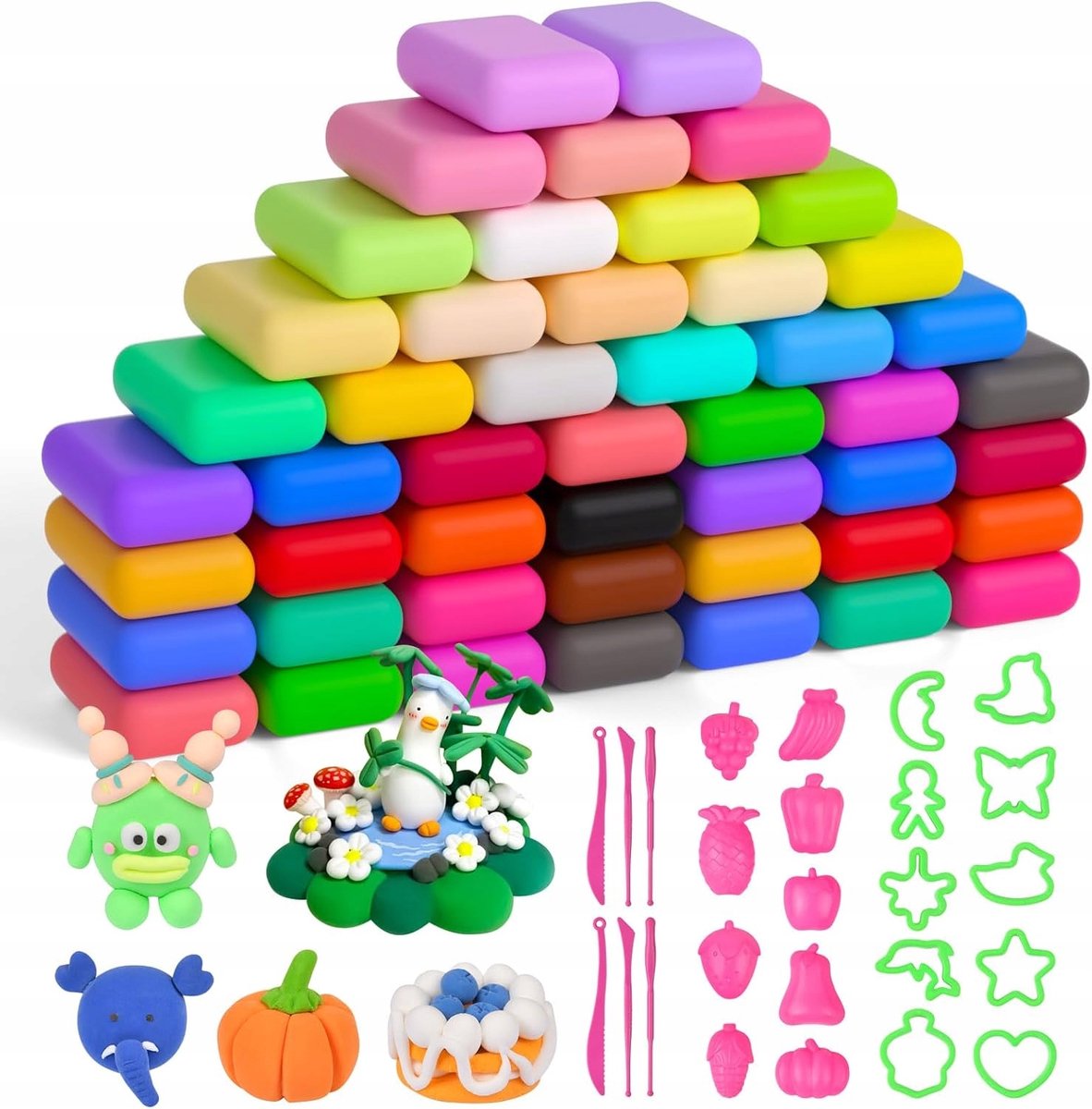 48 Kleurrijke Klei Set met Gereedschap & Vormpjes - Merkloos