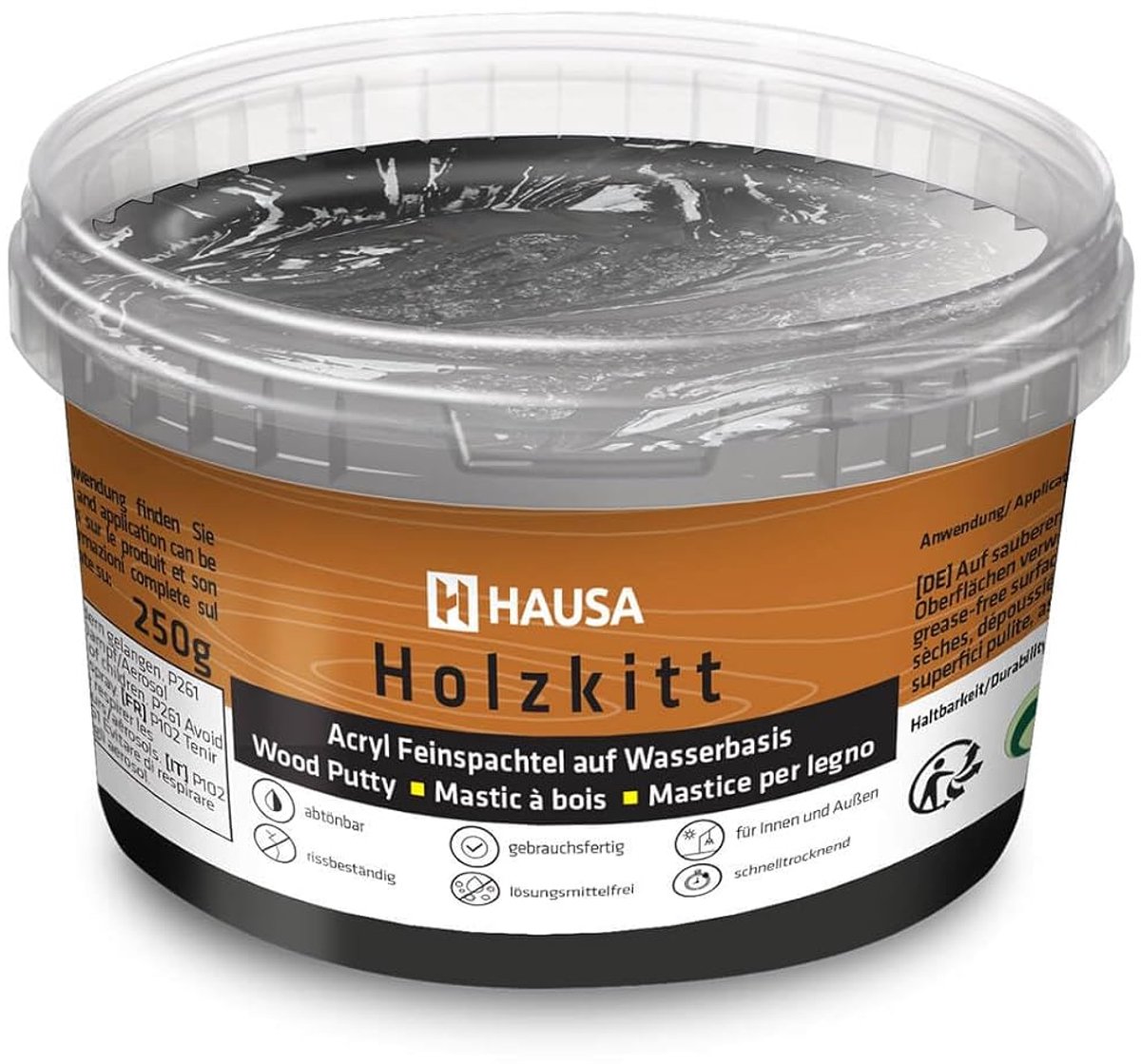 HAUSA Wood putty mass 250 g, black, repair of wood damage, ready to use, excellent filling power, quick-drying - ShopVlot