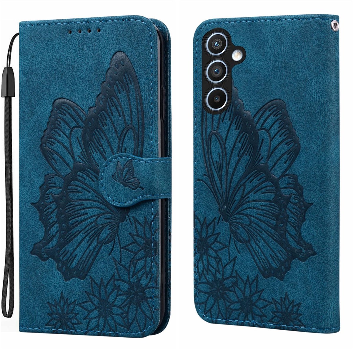 BoekCover Etui Hoes geschikt voor Samsung Galaxy A27 - Blauw - Vlinder - Reliëf