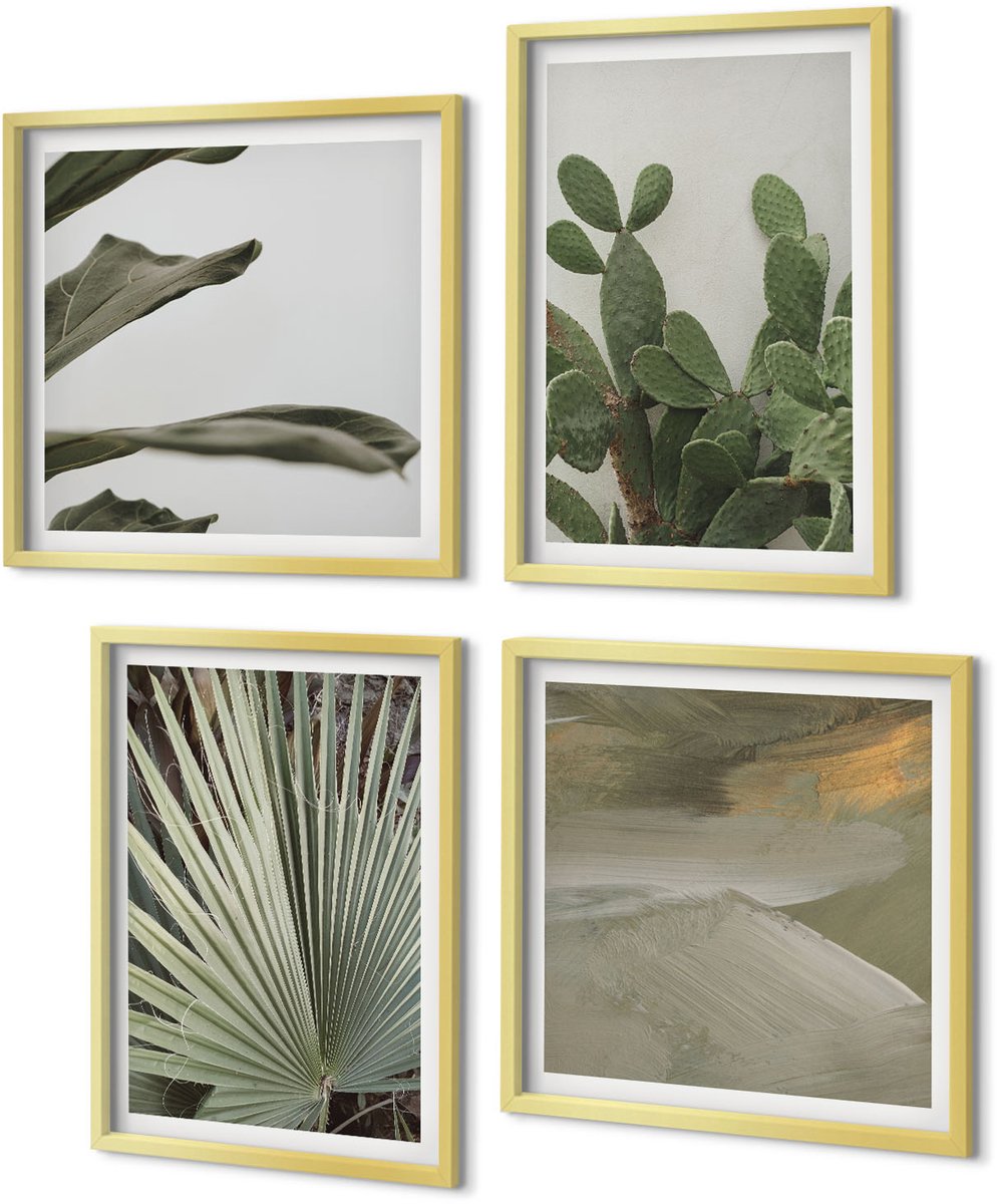 Coloray 4-Delige Schilderij Set - Bladeren van tropische planten in pastelkleuren - 40 x 40 cm en 40 x 60 cm - Moderne Wanddecoratie - Woonkamer - Interieur Decoratie