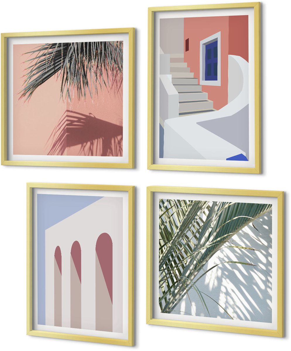 Coloray 4-Delige Schilderij Set - Illustraties van stedelijke architectuur in minimalistische stijl - 40 x 40 cm en 40 x 60 cm - Muurdecoratie - Wanddecoratie - Hal - Interieur Decoratie