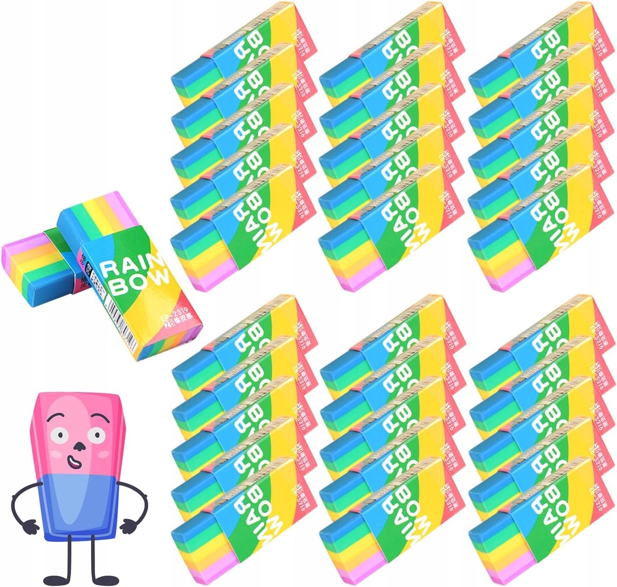 30x Gekleurde Regenboog Gummen - Ideaal voor School en Kantoor