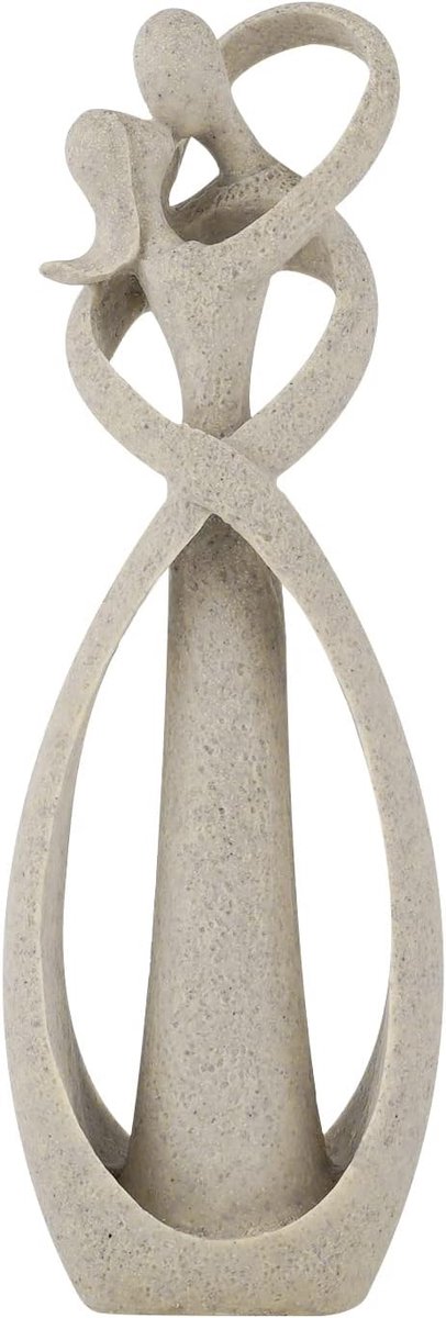Abstract Beeld Kussend Paar - Zandstenen Liefdesbeeld en Romantische Sculptuur - Woondecoratie voor Woonkamer en Slaapkamer