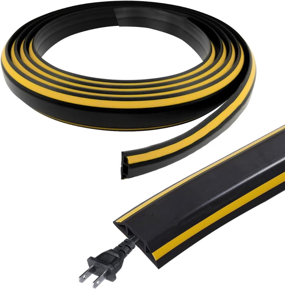 QUOVO® Kabelmat - Kabelgoot Zelfklevend - 4 Meter - Kabelbrug - Kabelbeschermer - Kabeldrempel – Kabelmanagement – Kabelmantel - PVC - Zwart - 400cm x 5cm x 2cm