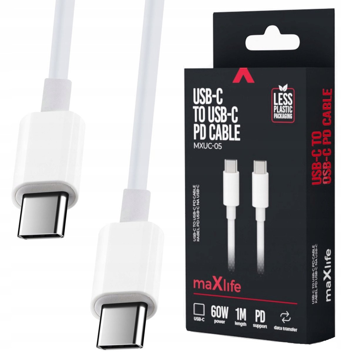 USB-C kabel 60W PD snelladen - 1m Wit