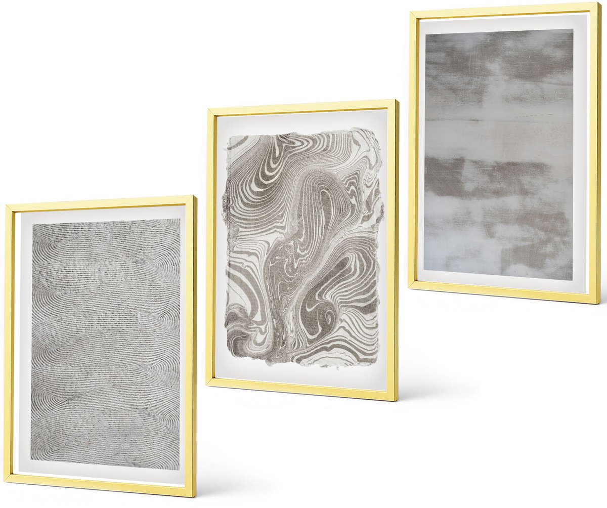 Coloray 3-Delige Schilderij Set - Industriële Abstracte Structuren Ontwerpen - 40 x 40 cm En 40 x 60 cm - Wanddecoratie - Muurdecoratie - Moderne Interieurdecoratie - Moderne Wanddecoratie