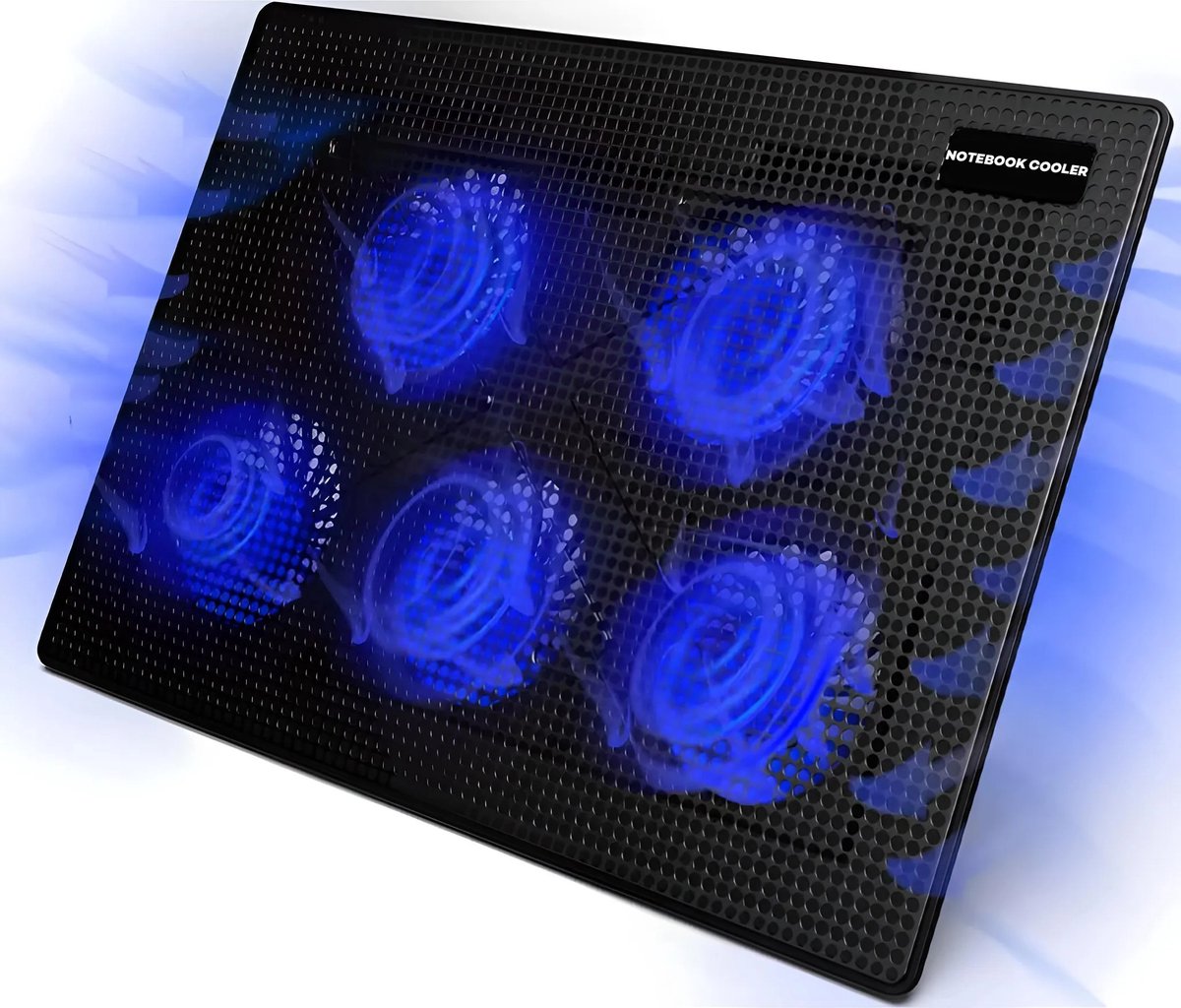 Laptop Koeler 12-17 Inch – Laptop Cooler met 5 Fluisterstille Ventilatoren – LED Cooling Pad – Verstelbare Laptopstandaard met USB