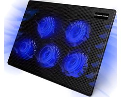 Laptop Koeler 12-17 Inch – Laptop Cooler met 5 Fluisterstille Ventilatoren – LED Cooling Pad – Verstelbare Laptopstandaard met USB