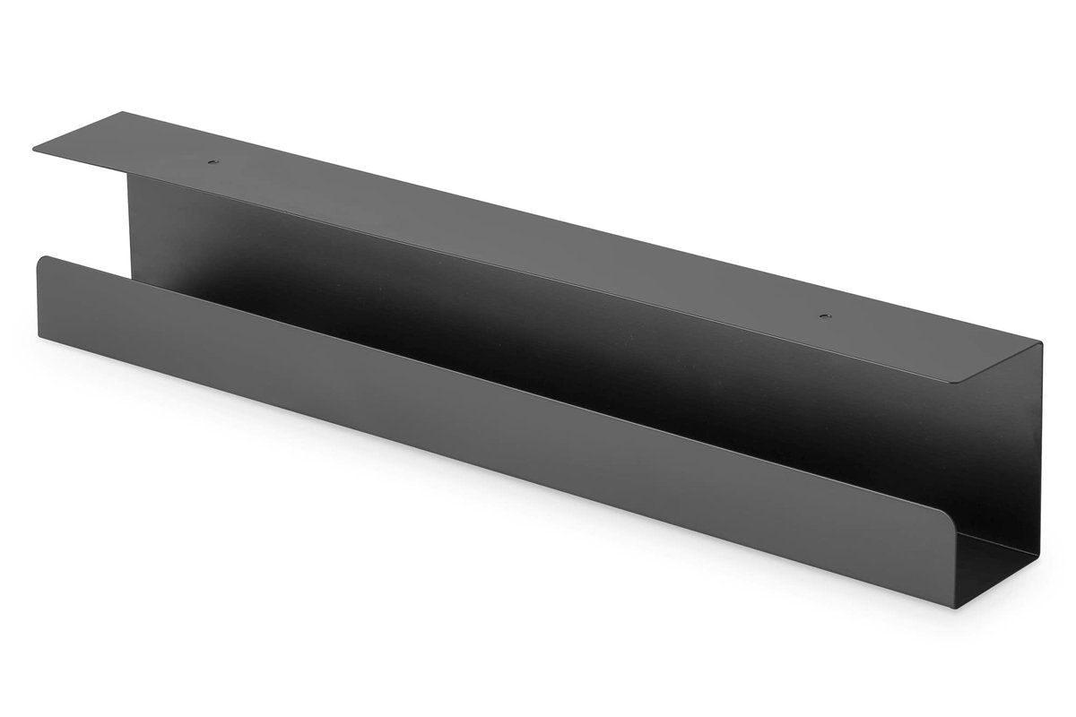 Famanu – Kabelmanagementrail voor montage onder het bureau, ideaal voor kabels en contactdoosstrips, kabelhouder en kabelgoot, 60 x 7,6 x 11,4 cm, zwart
