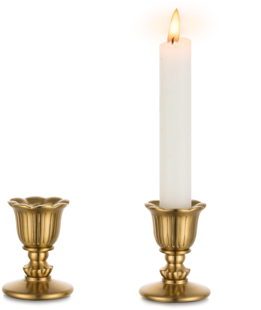 Famanu Vintage kaarsenhouder in brons voor kandelaar, set van 2 rustieke gouden kaarsenstokken voor retro decoratie op de eettafel
