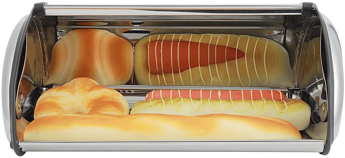 PIPIPOXER Broodtrommel - Brooddoos XL - met Schuifdeksel - RVS - Brood bewaardoos - 44 x 27 x 18 cm - zilver