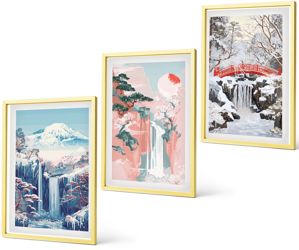 Coloray 3-Delige Schilderij Set - Zomerse Pastelkleuren Met Architectuur Aan Zee En Strand - 40 x 40 cm En 40 x 60 cm - Wanddecoratie - Schilderijen Set - Interieur - Moderne Wanddecoratie