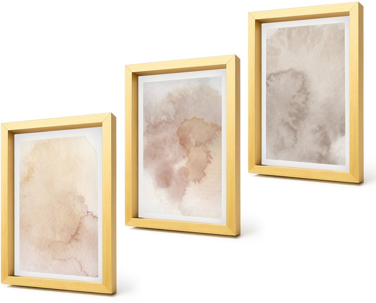 Coloray 4-Delige Schilderij Set - Warme aquarelverf op canvas, pasteltexturen - 20 x 30 cm - Muurdecoratie - Schilderijen Set - Woonkamer - Woonkamer Decoratie