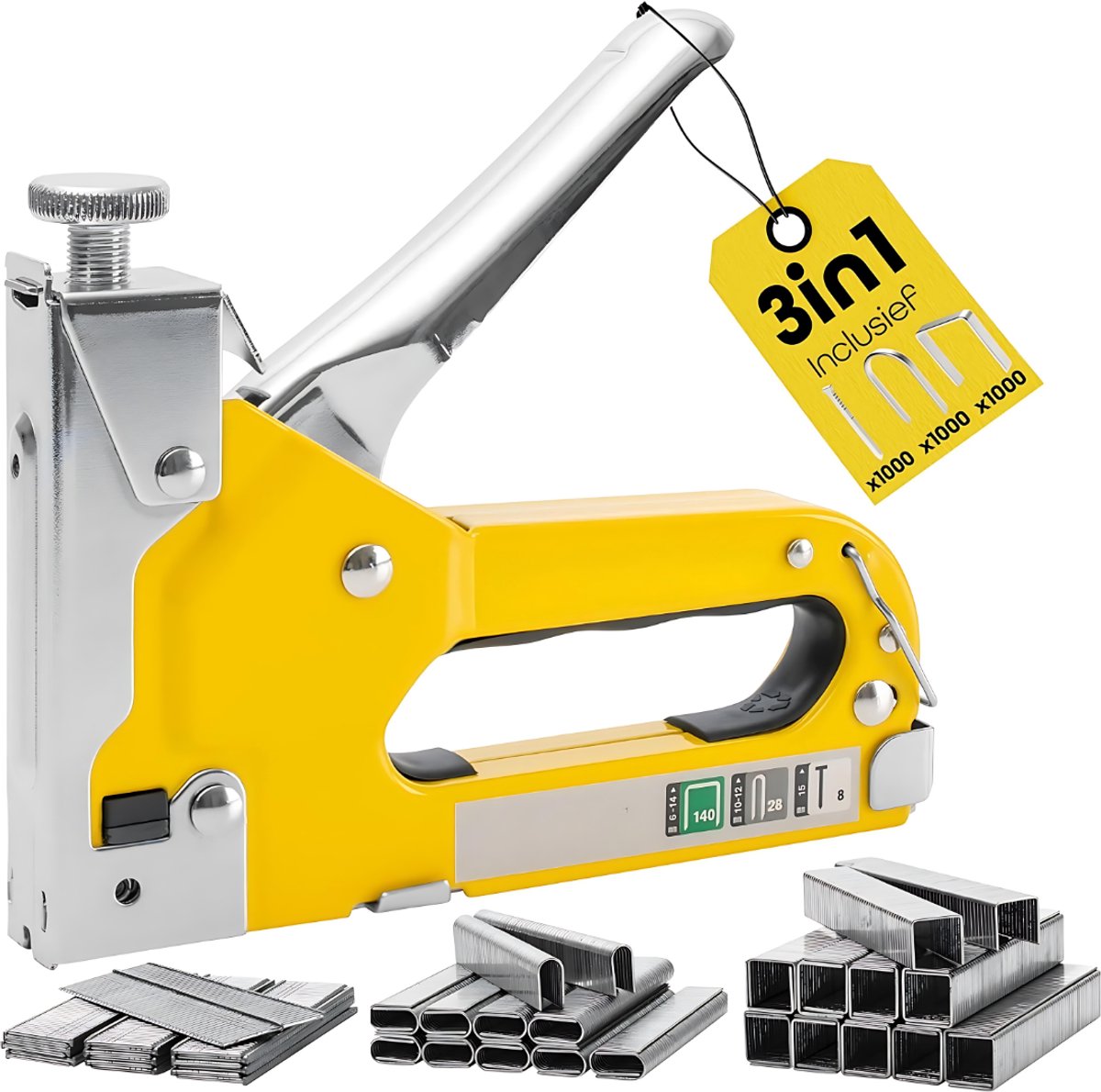 Lìon® Nietpistool - Tacker - Handtacker - Spijkerpistool - Geel - 3cm × 17cm × 19cm