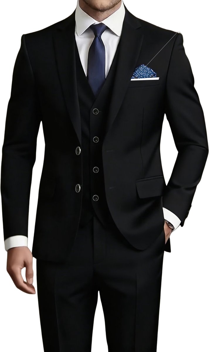 Currero 3 Delig Herenpak Met Overhemd Suit 2 Delig Tailored Fit Kostuum Business Pak Trouwpak Smoking Tuxedo Stijl Bruiloft Kantoor & Feest Zwart