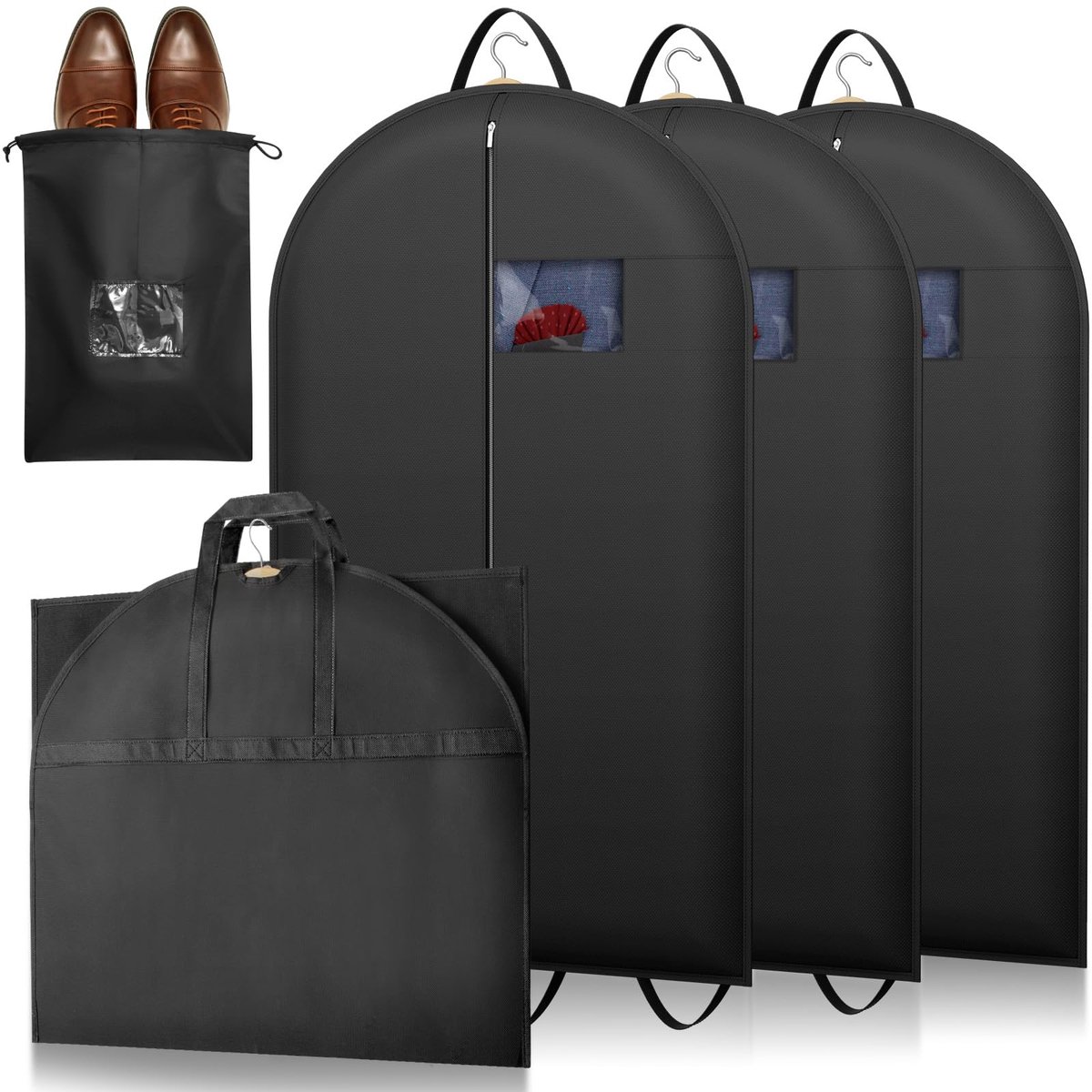 Famanu – Kledinghoes met 1 schoenentas, duurzame waterdichte opbergoplossing, opvouwbare kleding opbergtas voor garderobe en reizen, 100 x 60 cm, set van 3
