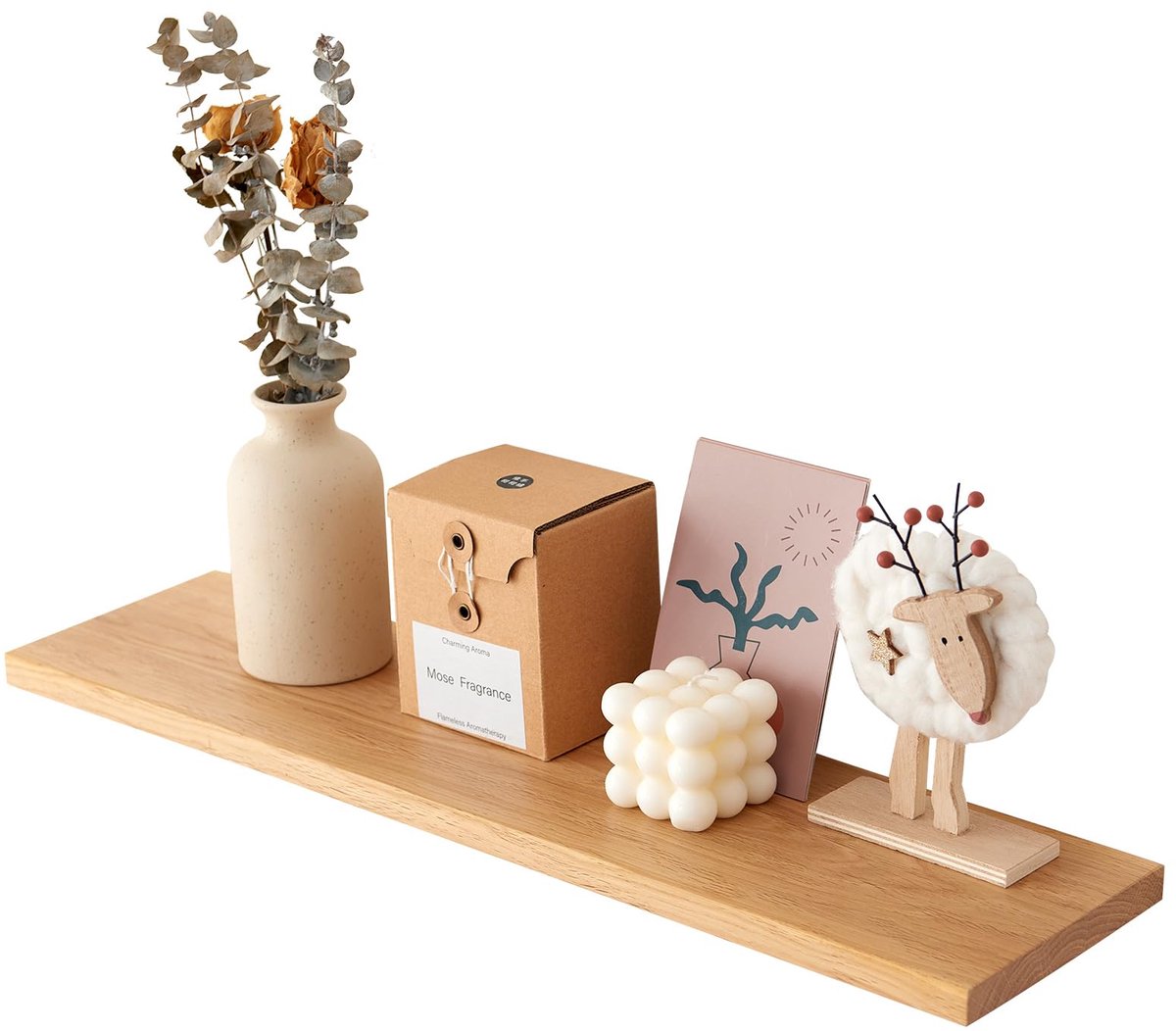 Famanu – Wandrek van massief eiken, zwevende plank van 40 cm, natuurlijk hout voor thuis, woonkamer, kinderkamer, slaapkamer, badkamer en kantoor