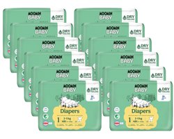 Moomin Baby Eco Wegwerpluiers - 300 Stuks - Maat 1 - 2 t/m 5 kg – Hypoallergeen – Gevoelige Huid – Parfumvrij - MaandBox
