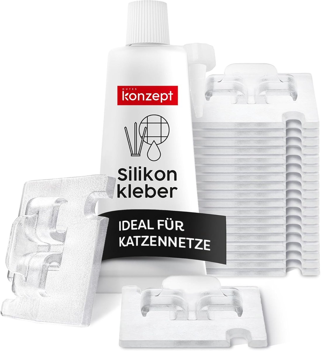 Pack of 50 Adhesive Hooks with Mounting Adhesive 30 ml Extra Strong for Cat Net Balcony, No Drilling, Transparent - ShopVlot