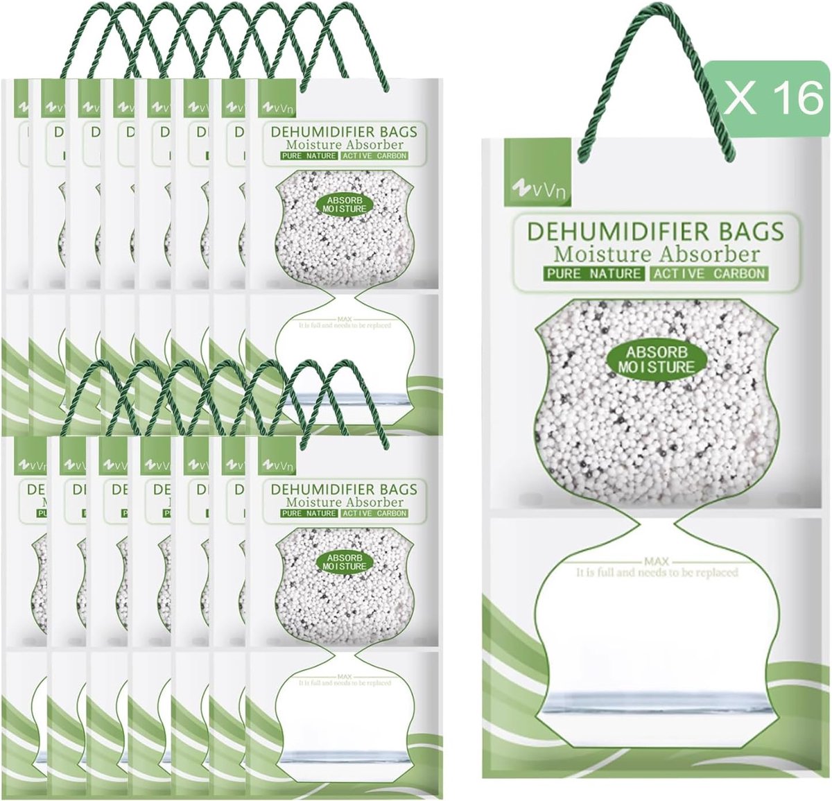 Luchtontvochtiger voor kasten, thuis, keuken, garage, vocht, anti-schimmel, 16 stuks, 95 g x 500 ml, groen