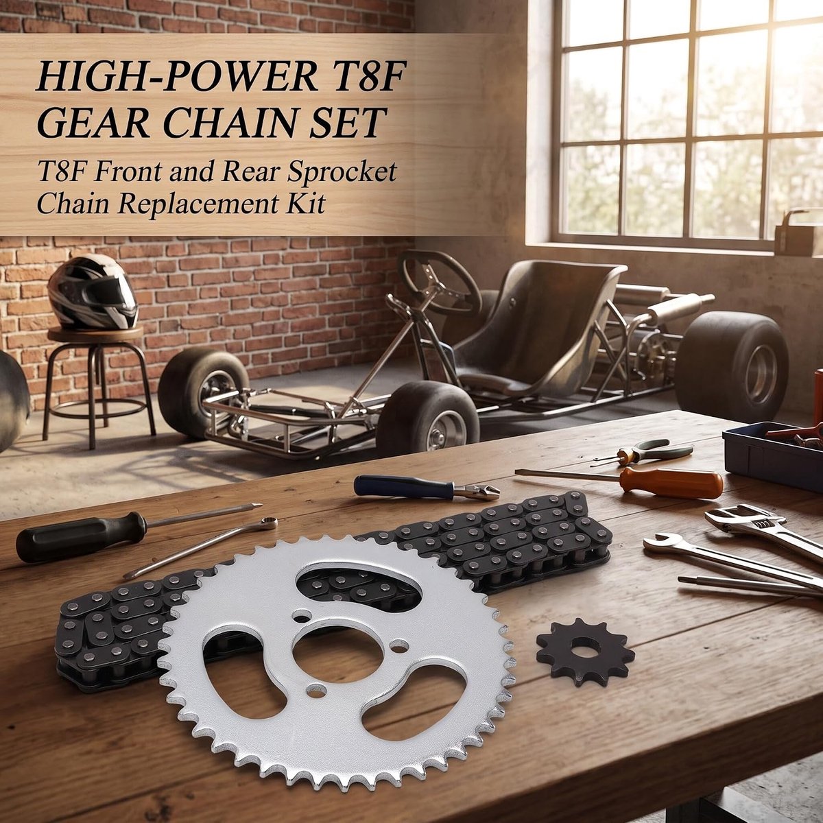 Front and Rear Sprocket, T8F Front and Rear Sprocket Chain Replacement Powerful T8F Gear Chain Set for Custom Karts - ShopVlot