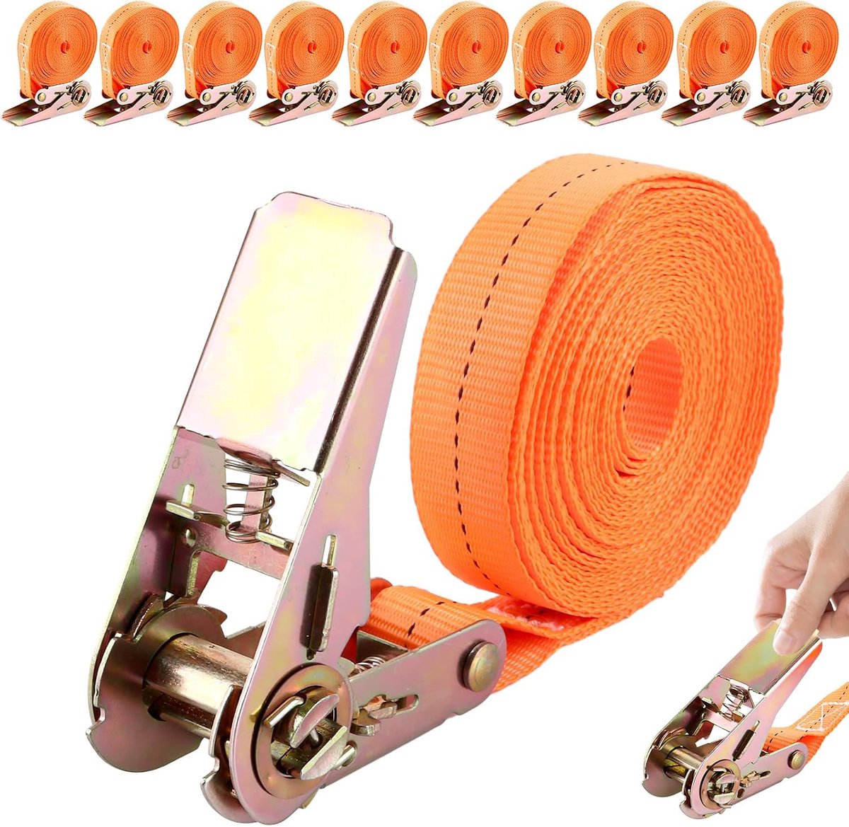 Pack of 10 6 x 25 mm Lashing Straps with Ratchet for Car, Lashing Strap with Ratchet for Camping, Cycling, Moving - ShopVlot