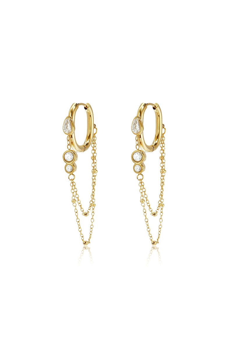 Dara - Oorbellen met Ketting - Zirkonium - Stainless Steel - - Wit