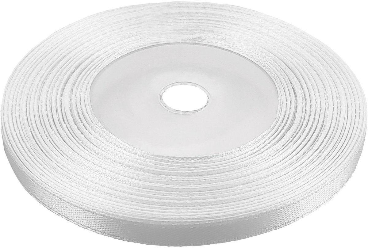 Wit satijnlint 6mm breed, 32 meter rol