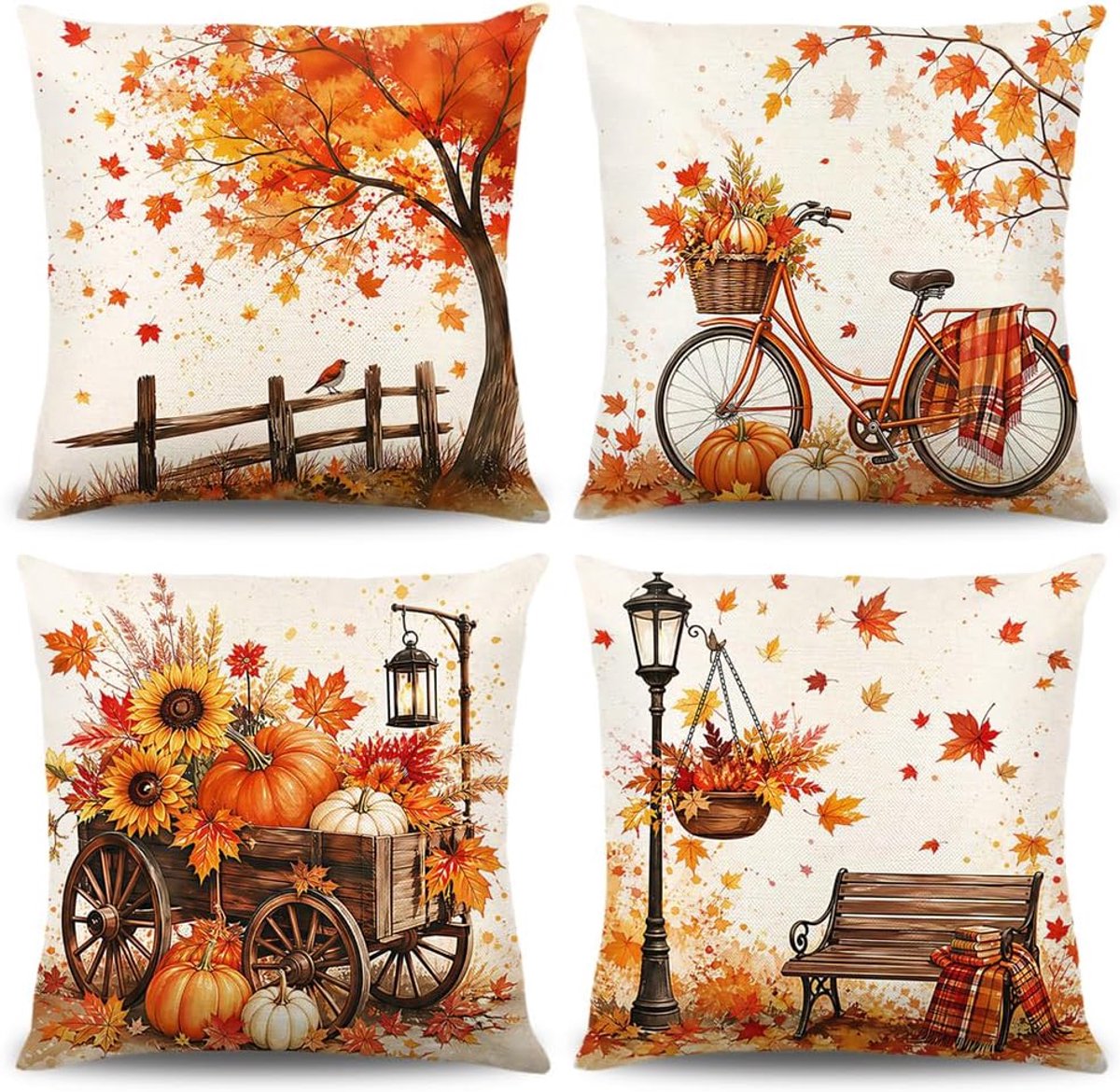 4 Pcs Fall Pillow Cases 16x16 Inch Pillowcase Autumn Pumpkin Decoration Pumpkin Pillow Cover Linen Pillow Cover for - ShopVlot