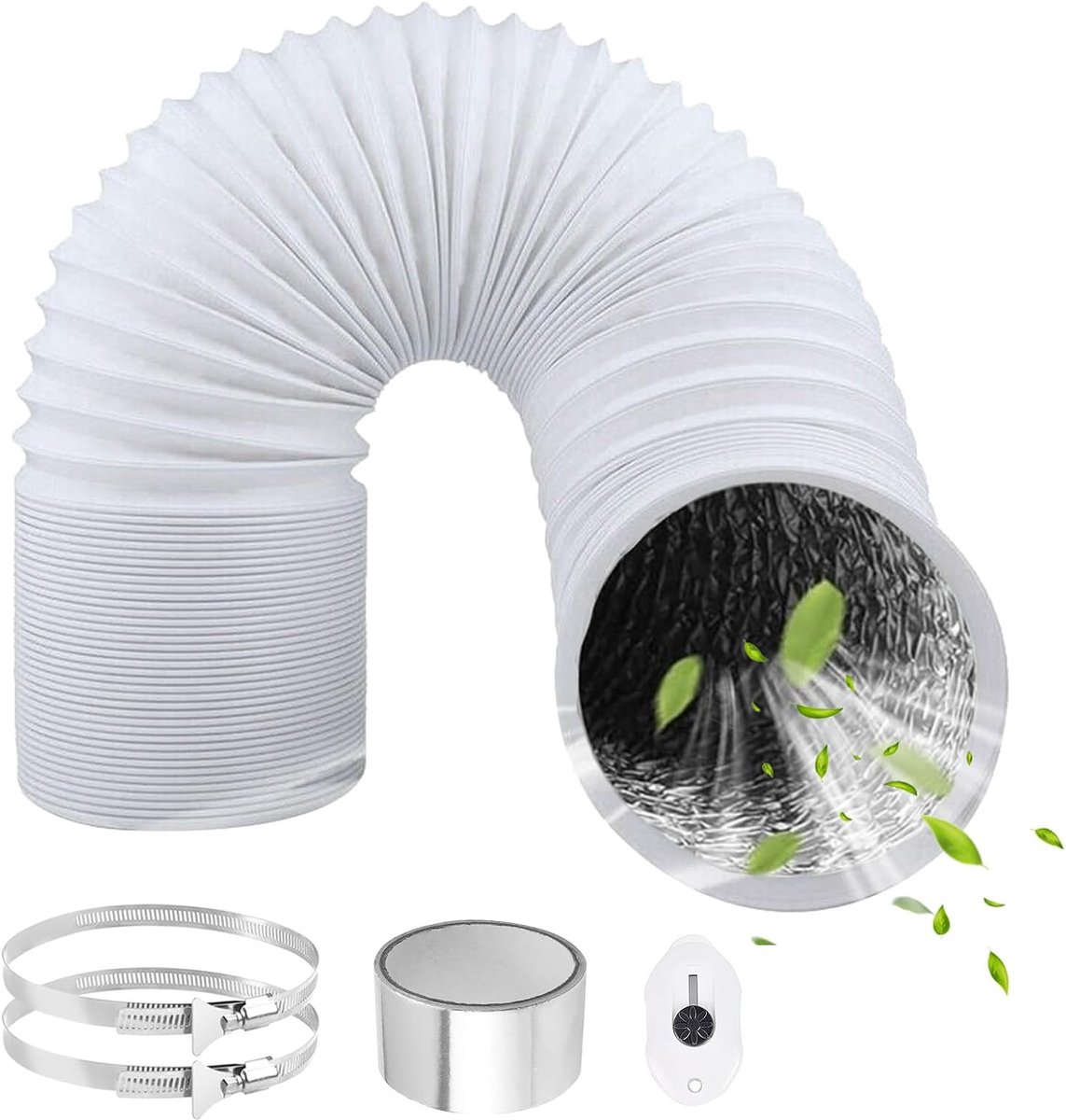 Drain Hose 125mm Length 3m PVC Flexible Aluminum Pipe Hose Aluminum Aluflex Hose with 2 Stainless Steel Hose Clamps - ShopVlot