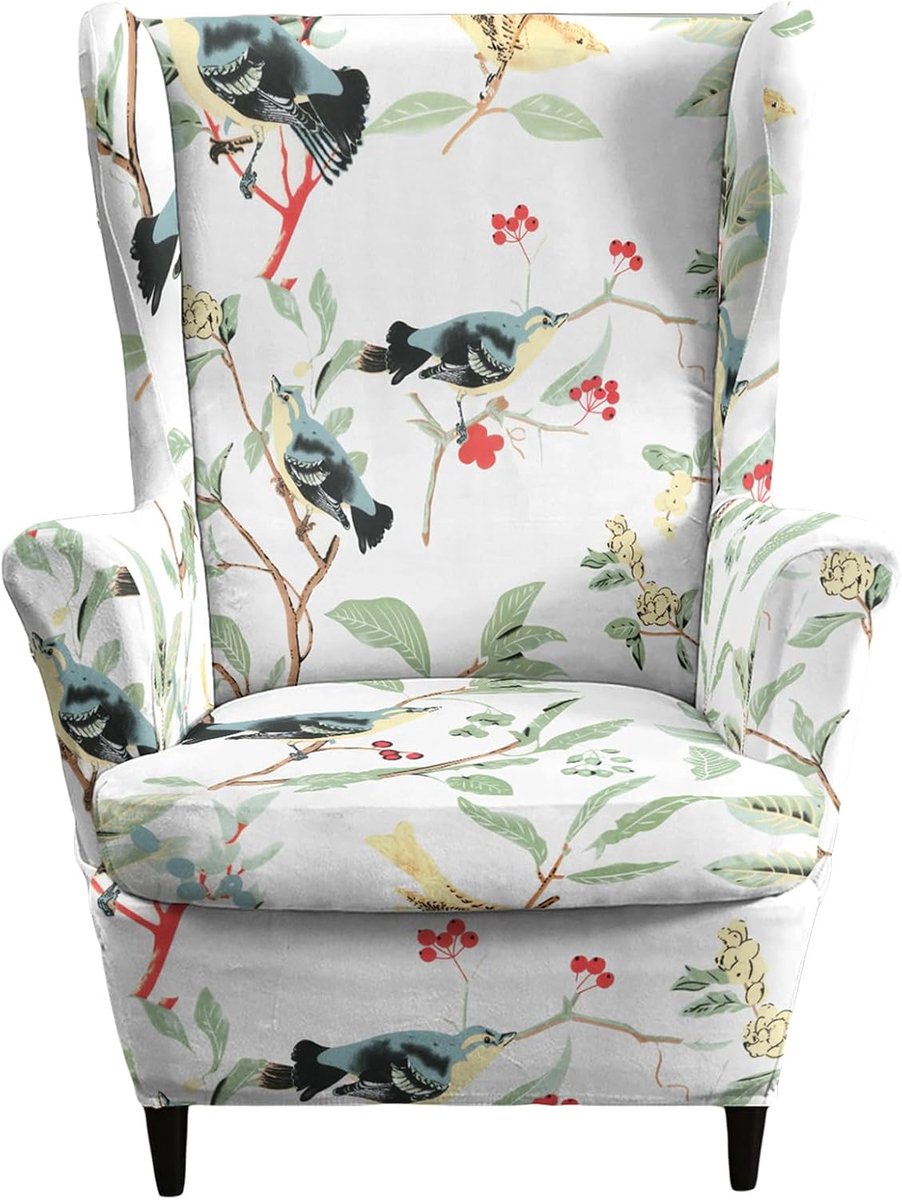 White Wingback Printed Chair Covers Vintage Decorative Chair Covers for Living Room Bedroom - ShopVlot
