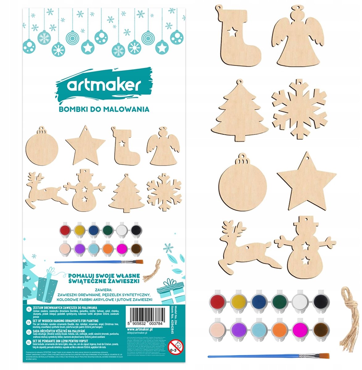 8x Houten Kerstballen om te Schilderen - DIY Knutselset met Verf