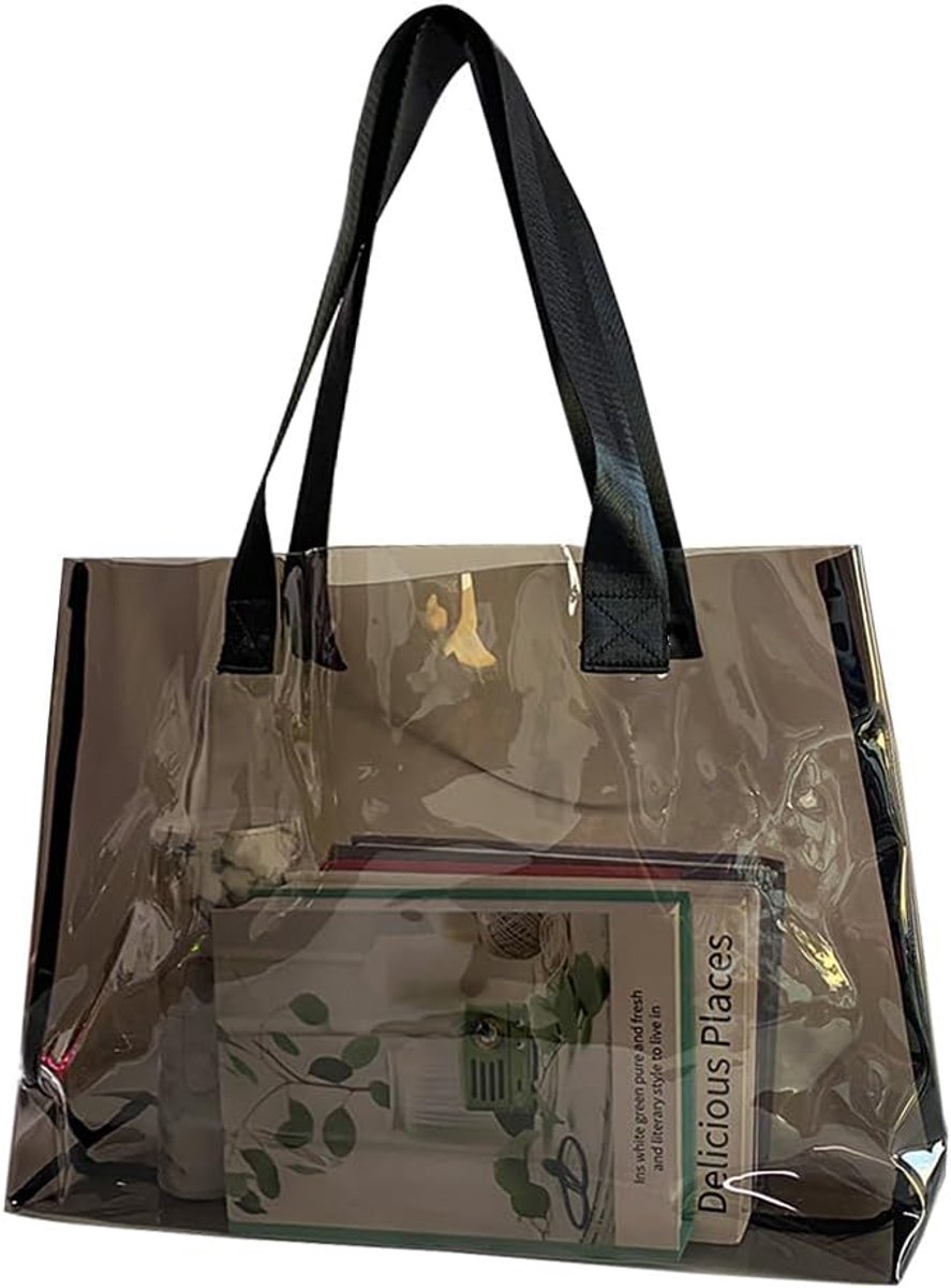 TotePrint Large Transparent Tote Bag - Versatile, Waterproof, Stain Resistant, Transparent Shoulder Bag for Work - ShopVlot