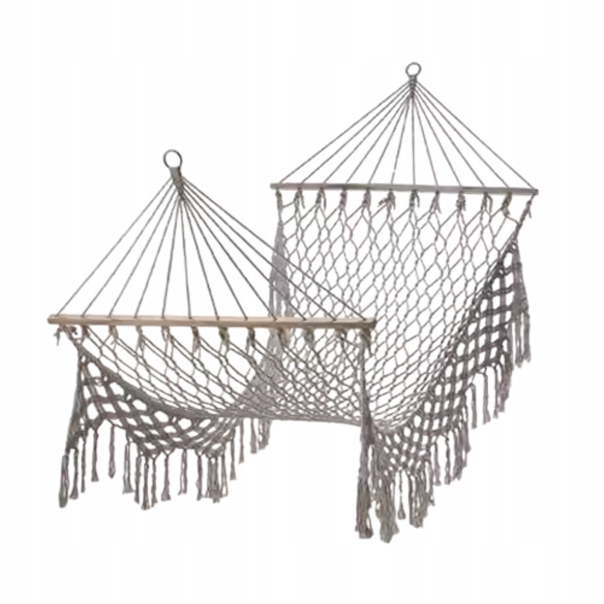 Boho Tuin Hangmat Grijs met Franjes - 150kg trekvermogen