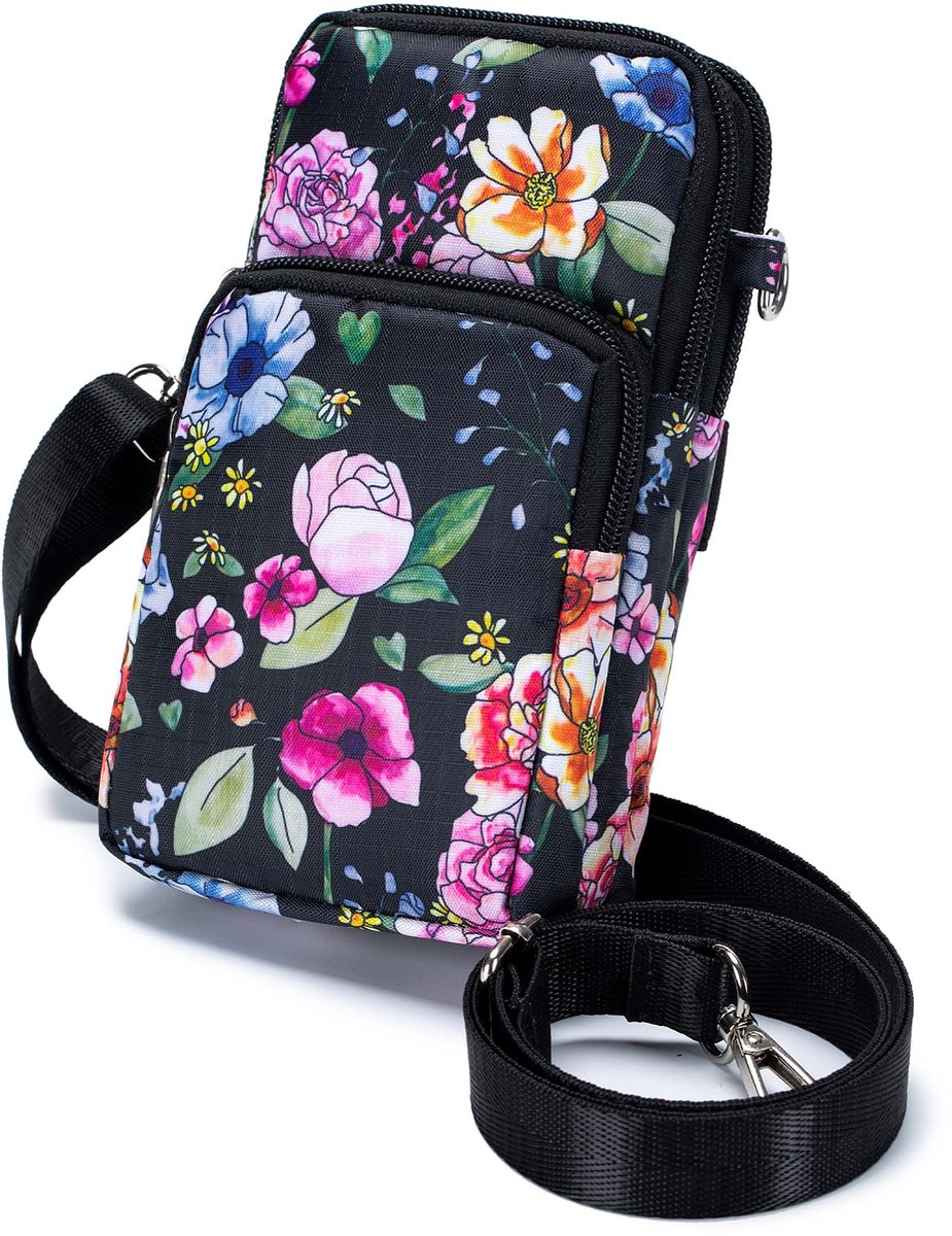 BAGZY Mobiele Telefoon Tas Voor Crossbody Dames, Bloemen Nylon 6,7 Inch Kleine Mobiele Telefoon Crossbody Tas Mini Tas - ShopVlot