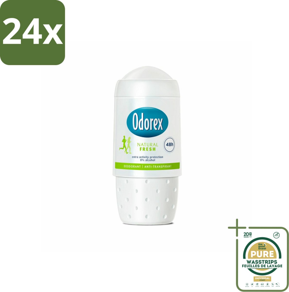 Odorex - Deodorant Roller - Natural Fresh - Natuurlijke Frisheid - 50 ml - Voordeelverpakking - 24 stuks - Alcoholvrij - Natuurlijke deodorant