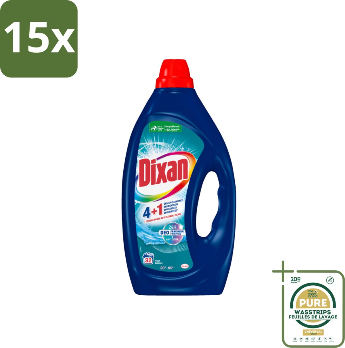 15 x Dixan - Vloeibaar wasmiddel - Fresh Blue - 32 wasbeurten - Grootverpakking - Vloeibaar Wasmiddel - Frisse Geur - Anti-geur - Vlekverwijdering - Wasmiddel Voor Kleding