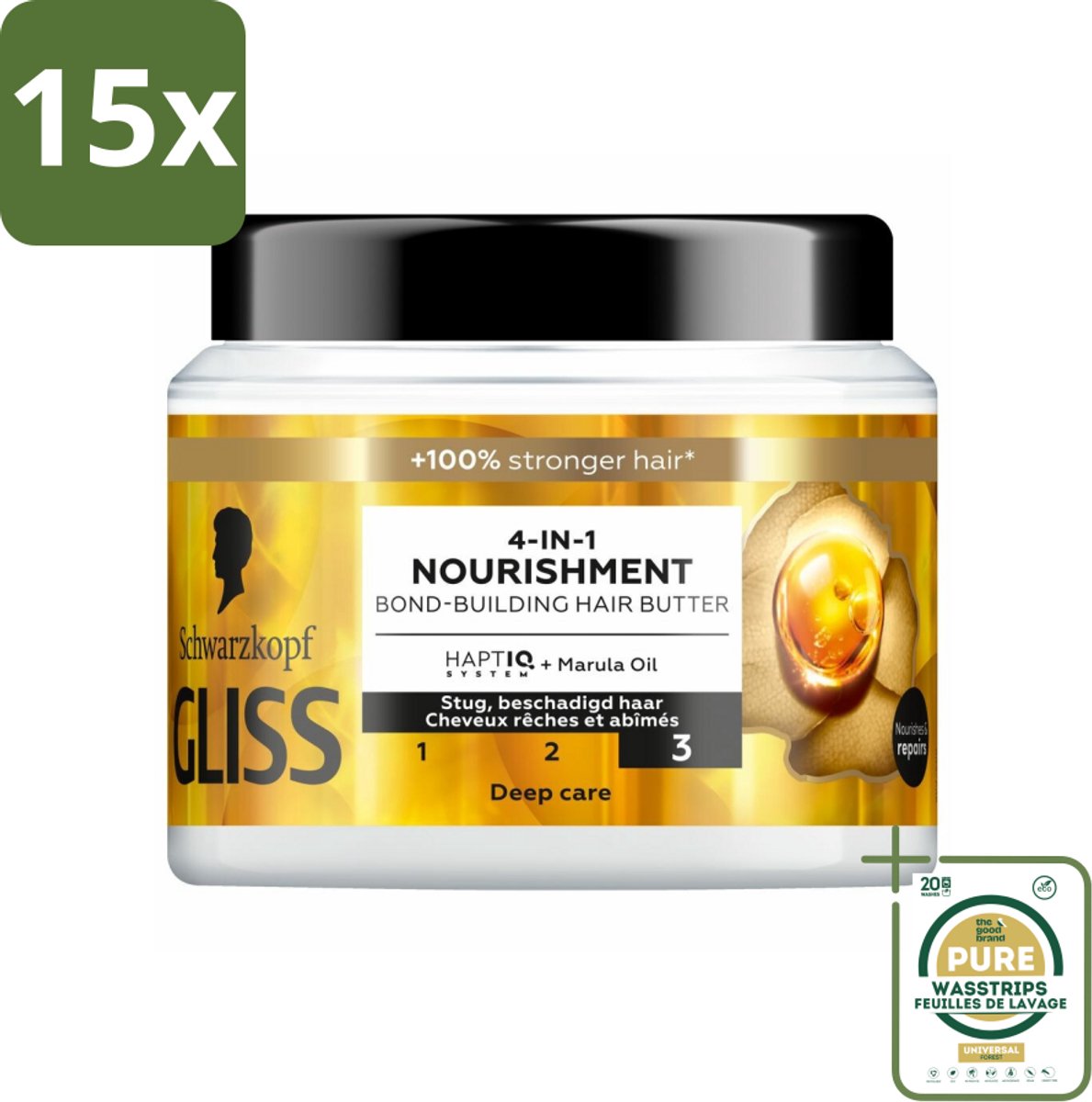 15 x Gliss - Haarmasker - 4in-1 Hair Butter - Voor Intensieve Herstelverzorging - 400 ml - Grootverpakking - Haarmasker - Haarherstel - Droog Haar - Beschadigd Haar - Haarverzorging