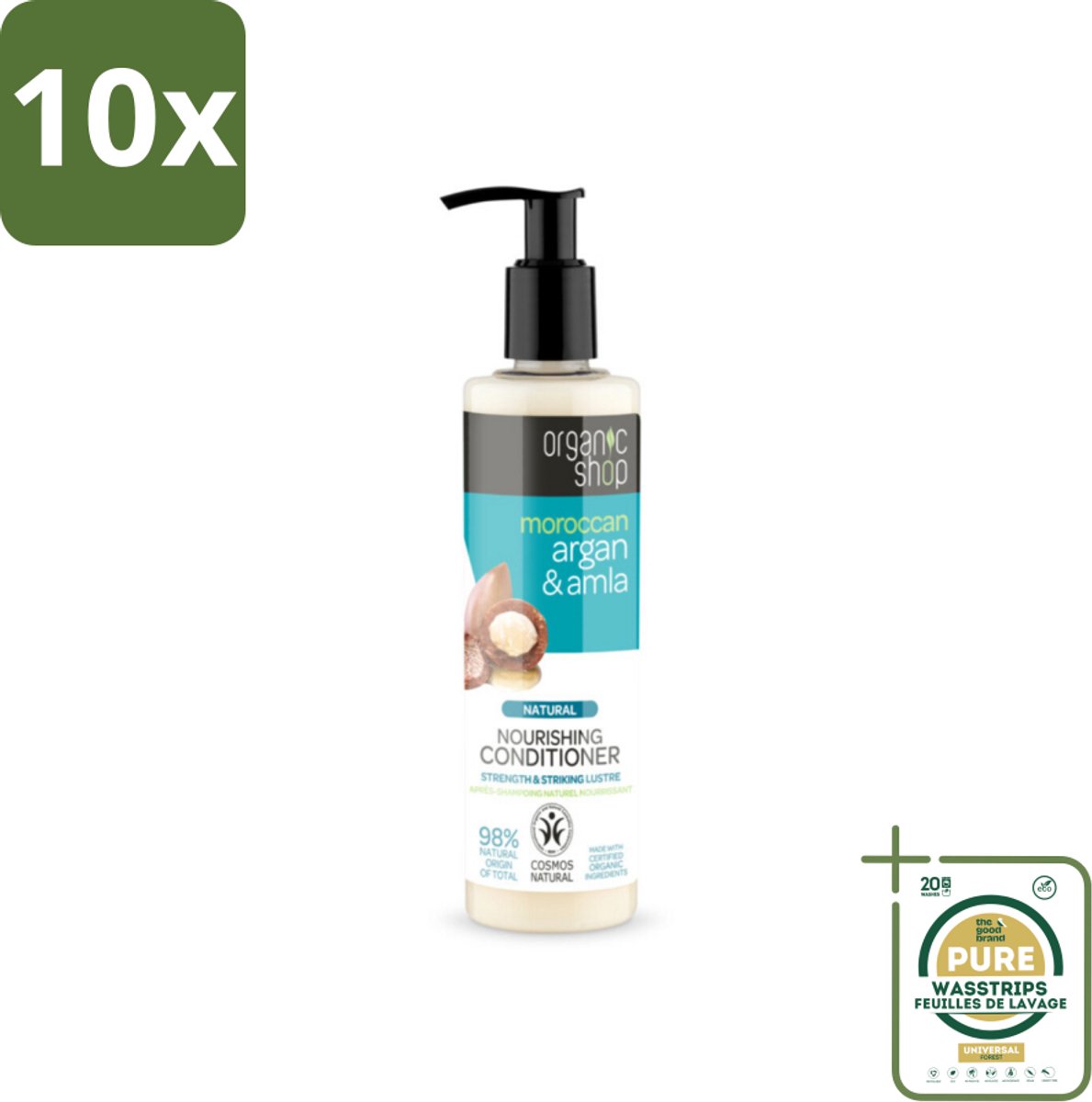 10 x Organic Shop - Conditioner Argan & Amla - Hydraterend en Verzorgend - 280 ml - Grootverpakking - Gekleurd Haar - Conditioner - Glans - Voeding - Bescherming