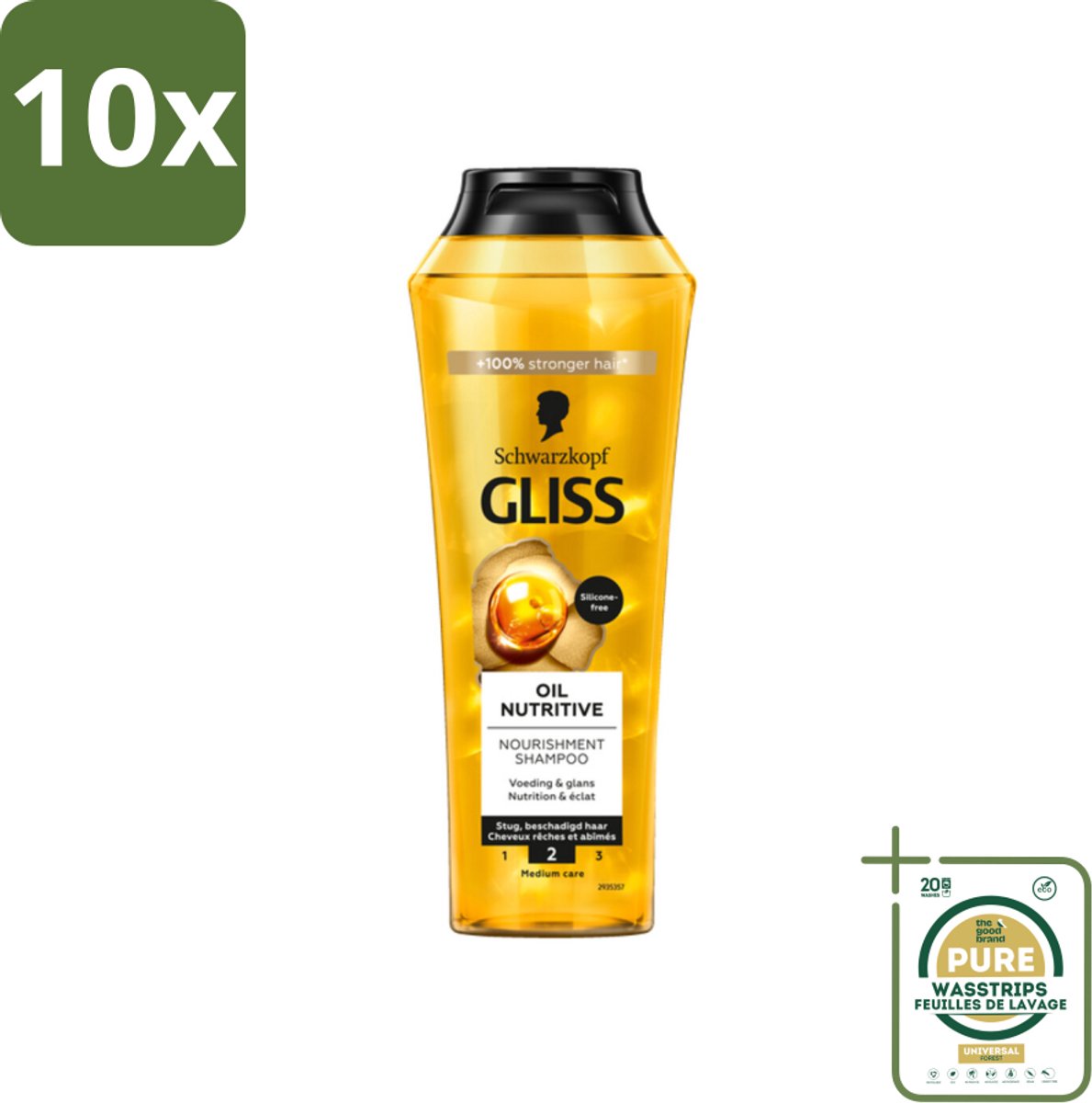 10 x Gliss - Shampoo - Oil Nutritive - Voor Voedend en Zijdezacht Haar - 250 ml - Grootverpakking - Voedend Haar Shampoo - Droog Haar Shampoo - Lang Haar Shampoo - Zijdezachte Haar - Gespleten Haarpunten