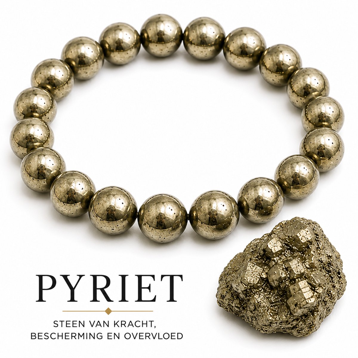S4H Pyriet Armband – Natuurlijke Edelsteen – 8 mm Kralen – 18 cm – Geld Succes Overvloed & Bescherming – Dames & Heren