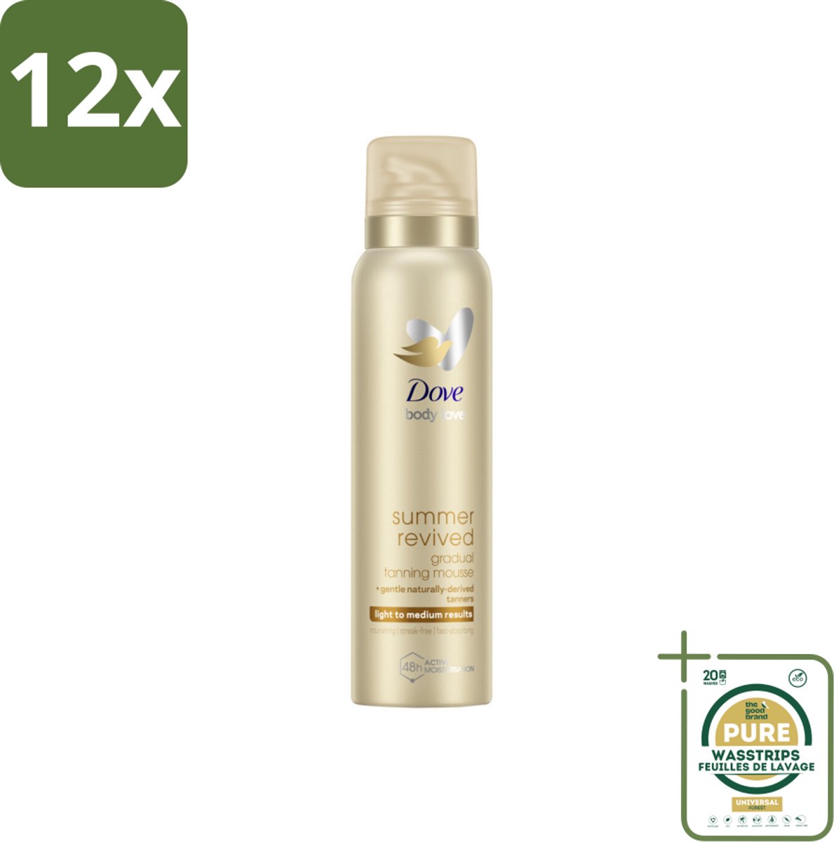 Dove Body Love Zelfbruinende Mousse - Summer Revived - Light-Medium - 150 ml - Voordeelverpakking - 12 stuks - Zomerse gloed - Gehydrateerde huid