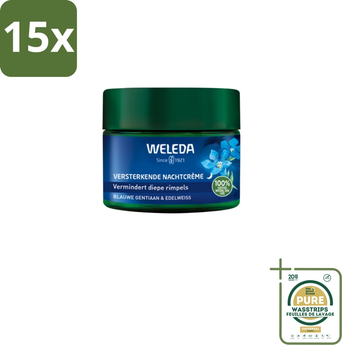 15 x WELEDA - Nachtcrème Versterkend - Blauwe Gentiaan & Edelweiss - 40 ml - Grootverpakking - Nachtcrème - Huidversterkend - Collageengehalte - Huidcontouren - Huidverzorging