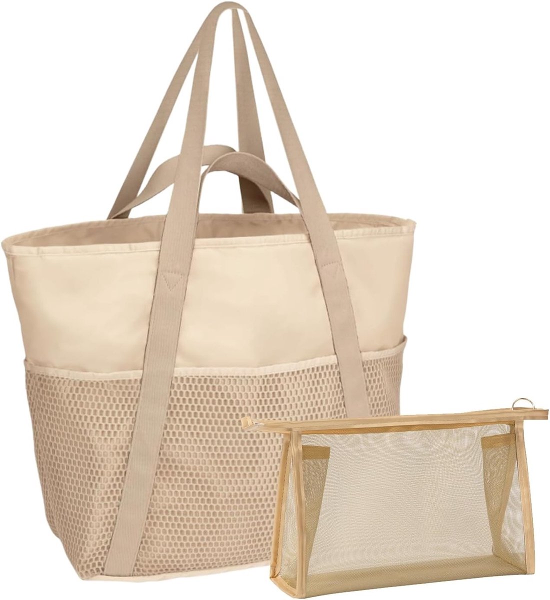 Strandtas XXL - Lichtbruin - 37 x 19 x 50 cm - Stevige Tas met Ritssluiting - Voor Dames en Gezinnen