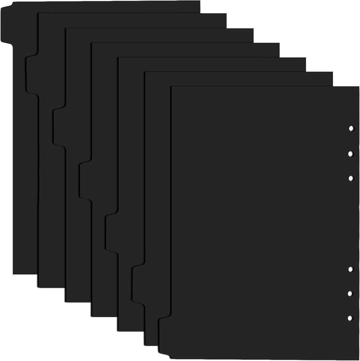 7 stuks zwarte A5-map, scheidingsbladen, kunststof map, verdelingsvel, 6-gaats scheidingsblad met tabbladen, zwarte - ShopVlot