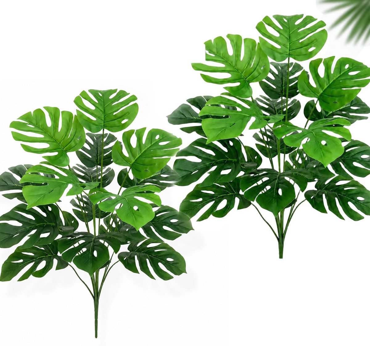 Kunstmatige Monstera – Kunstplant met 12 Bladeren per Tak – Groene Plantdecoratie voor Woonkamer, Slaapkamer, Kantoor & Winkel – Onderhoudsvrij – 65 cm – 2 Stuks