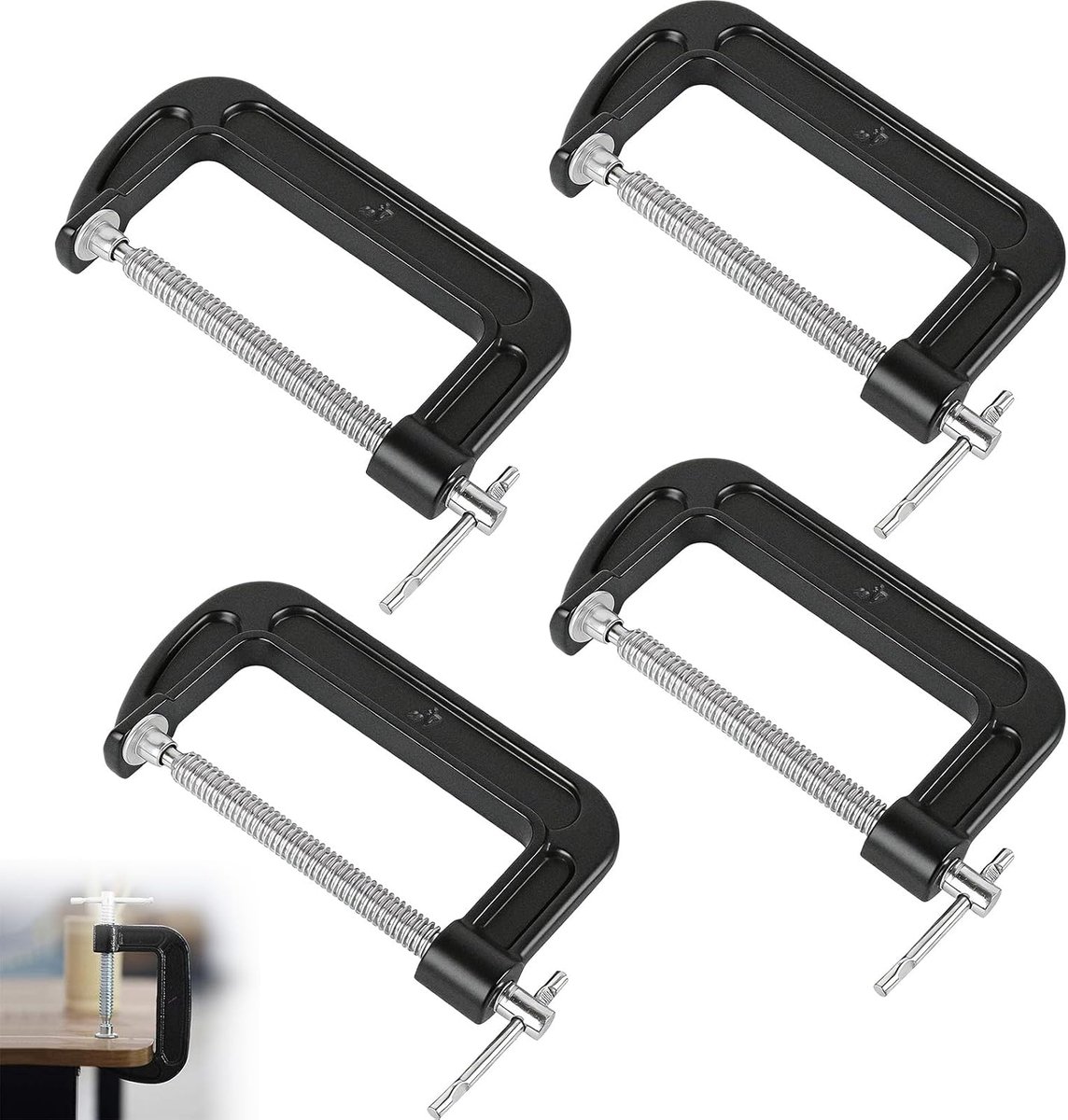 4 stuks 4 inch/105 mm G-klem, zware stalen schroefklemmen voor houtwerk, industriële sterkte C-klemset, zwarte - ShopVlot