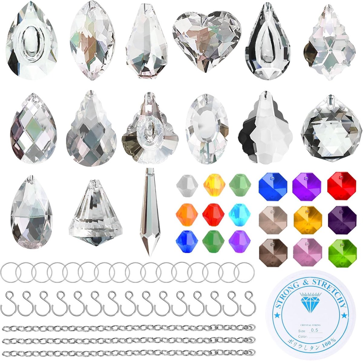 UMILKI Sun Catcher, DIY Crystal Balls Prism, 15 Rainbow Crystal Pendants with Beads/Chains/Rings/Hooks, Rainbow - ShopVlot